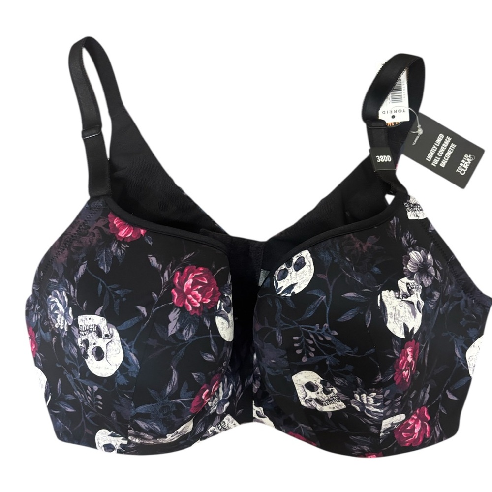 Torrid Floral Skull Print Bra - Black and Pink